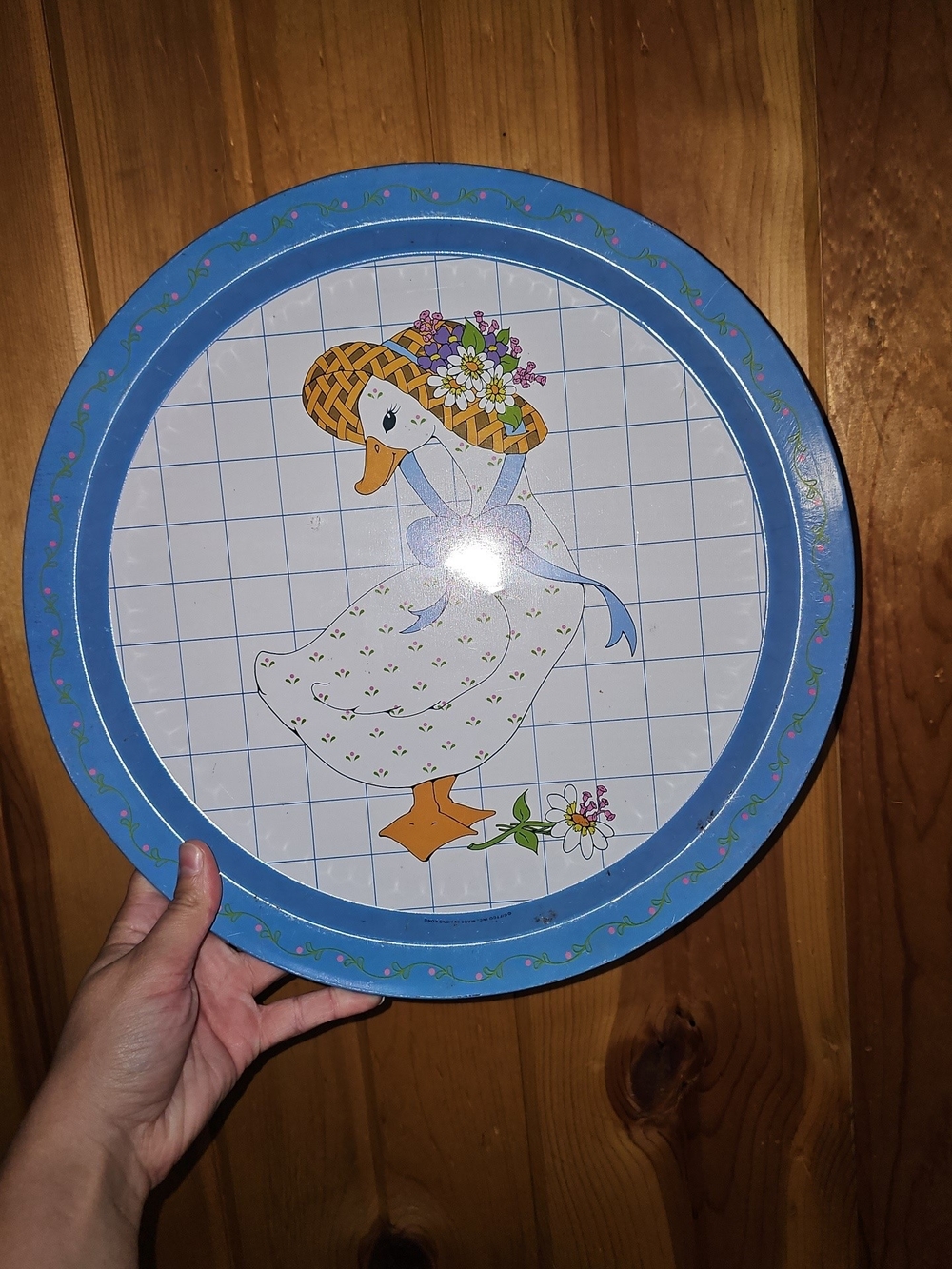 Vintage Blue Floral Duck Decorative Round Tray